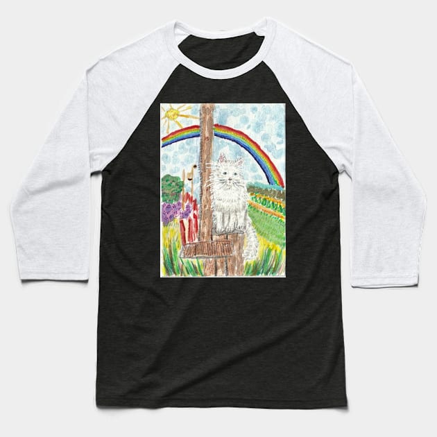 Cute white  cat  rainbow  nature  art Baseball T-Shirt by SamsArtworks